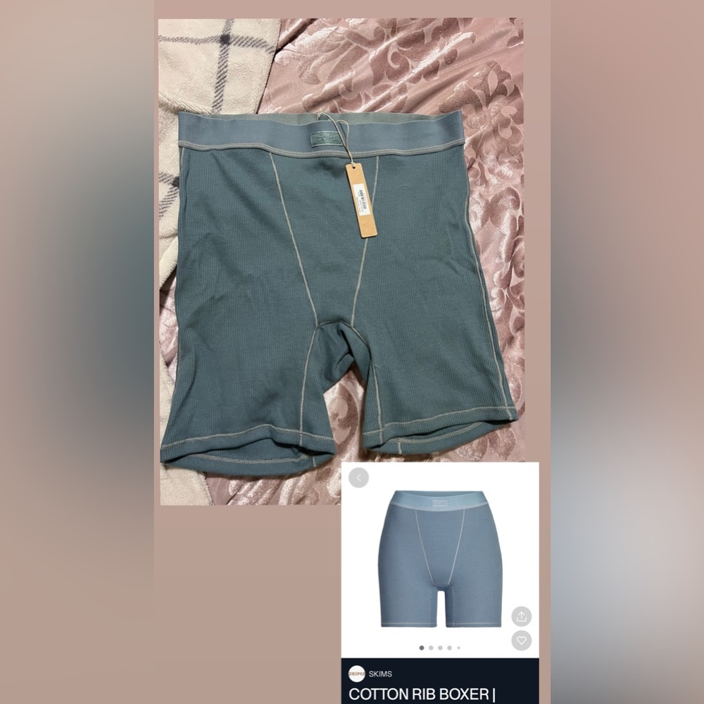 SKIMS Kyanite cotton rib shorts in size small; Brand New